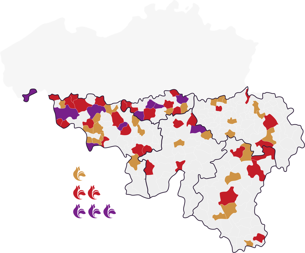 carte montrant les communes lauréates wallonie en fleurs